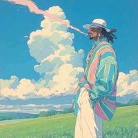 a man in a hat is standing in a field